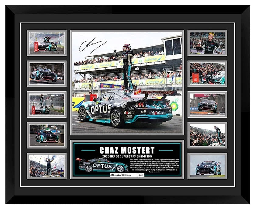 CHAZ MOSTERT 2025 REPCO V8 SUPERCARS CHAMPION LTD ED Limited Edition Photo Memorabilia Wooden Frame - My Store