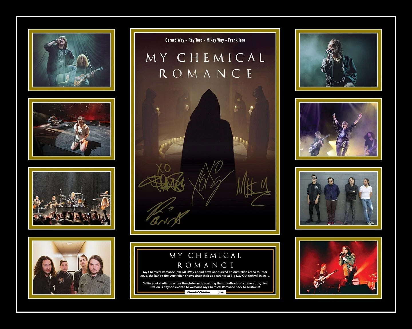 MY CHEMICAL ROMANCE Australia Tour 2023 Signed Limited Photo Memorabilia Frame