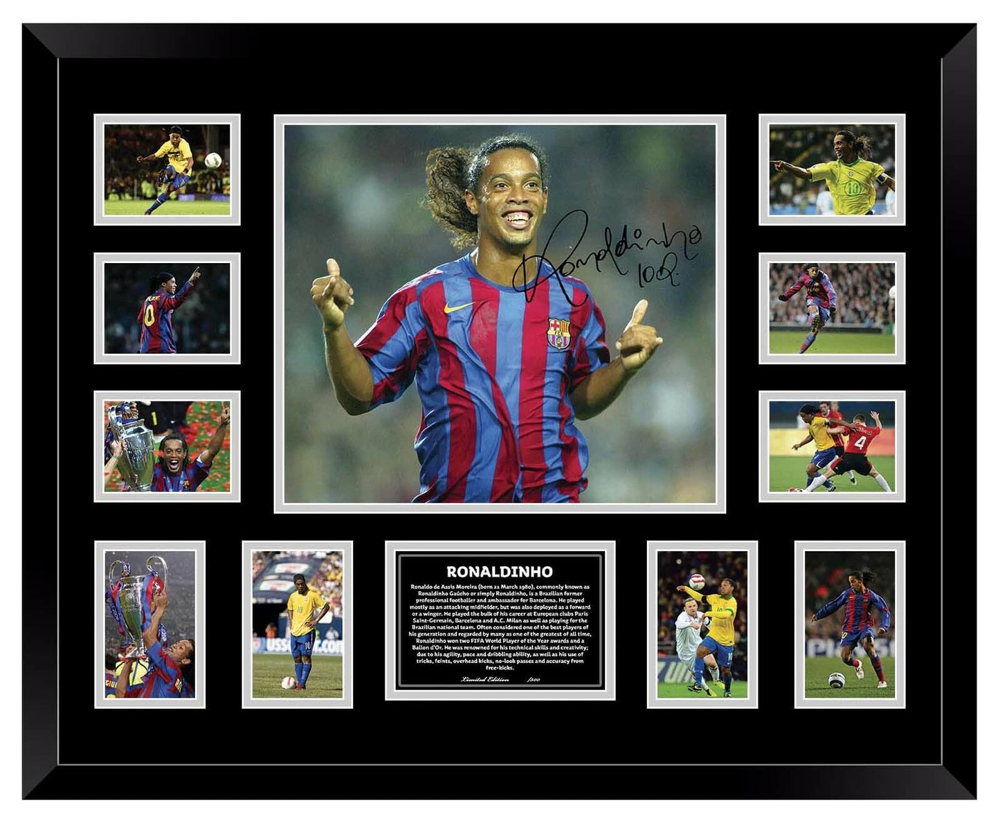 RONALDINHO BARCELONA BRAZIL Signed Limited Photo Memorabilia Frame